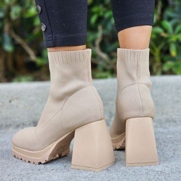 Women's Chunky Block Heel Sock Boots Nude Color - Picture 5 of 6